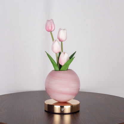Tulip Lamp | Rechargeable Glass Flower Night Light for Bedside & Desk | Touch Dimmable, 3 Light Colours, Pink, Blue, White, Orange or Purple, 30cm
