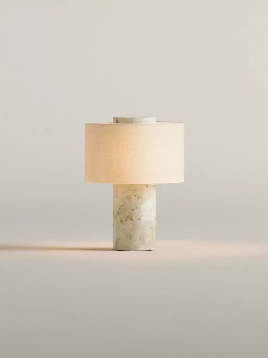 Rechargeable Table Lamp | Cordless Marble Bedside Lamp with Linen Drum Shade for Bedroom, Living Room & Dining | Touch Dimmable LED, 4 Finishes