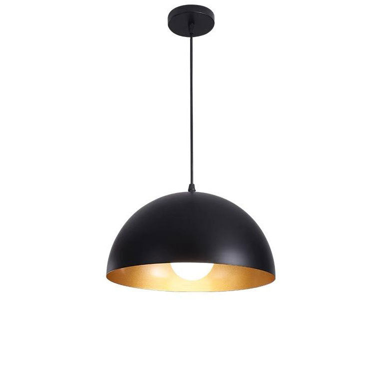 Pendant Light | Black Industrial Dome Lamp for Kitchen Island, Dining Table & Bar | Metal Shade with Gold Inside, E27, Bulb Optional, 30cm to 60cm