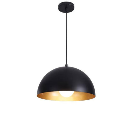 Pendant Light | Black Industrial Dome Lamp for Kitchen Island, Dining Table & Bar | Metal Shade with Gold Inside, E27, Bulb Optional, 30cm to 60cm