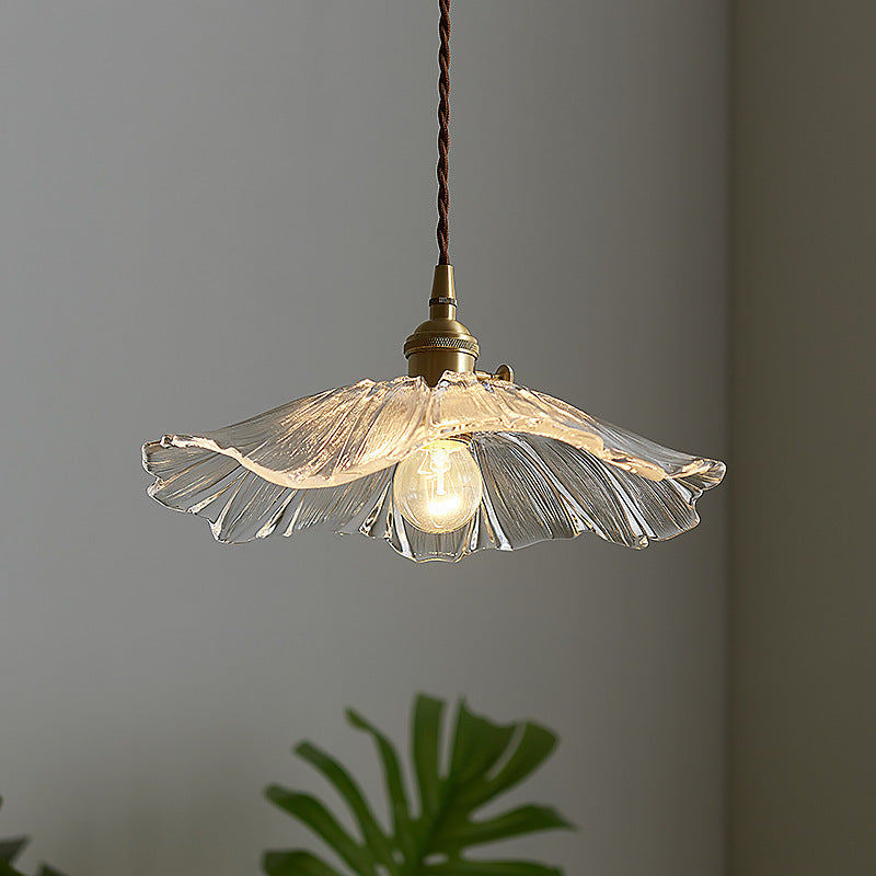 Ribbed glass lotus pendant light – product detail 1