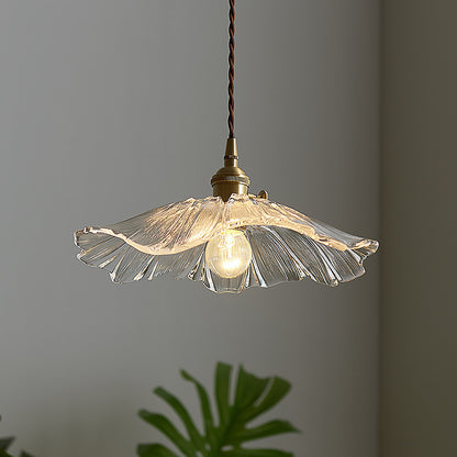 Ribbed glass lotus pendant light – product detail 1