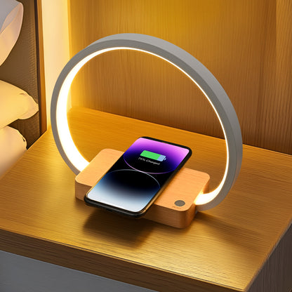 Night Light with Wireless Charger | Touch Bedside Lamp with Phone Charging Pad for Bedroom & Desk | USB Powered, Warm White, Bamboo & White Arch