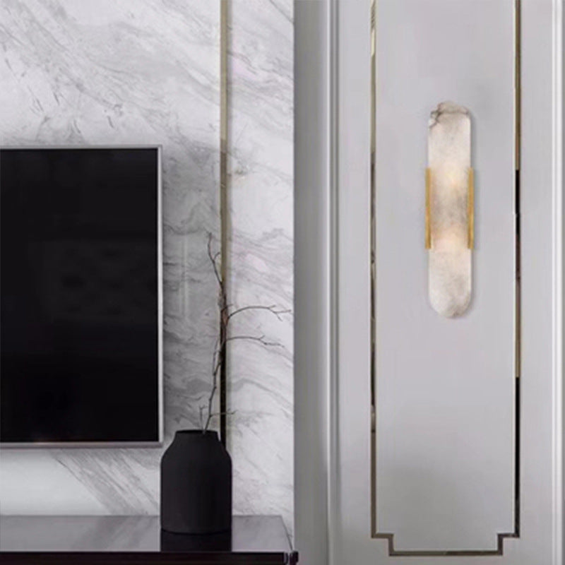 Wall Light | LED Capsule Wall Lamp for Bedside, Living Room, Hallway & TV Wall | Stone-Effect Resin Shade, Black or Gold, 30cm or 50cm, Warm White