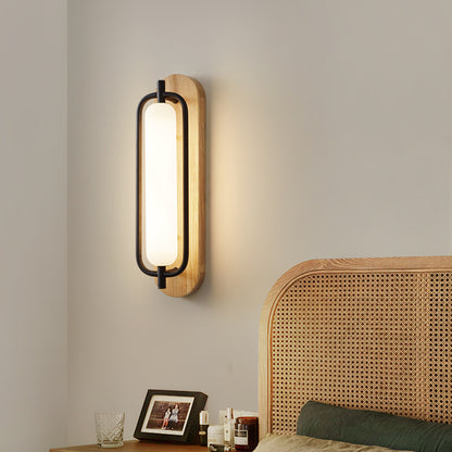 Wall Light | Wood & Black Metal Capsule Sconce for Bedside, Hallway & Living Room | Natural or Walnut, 18W LED, 3 Light Colours, 44cm