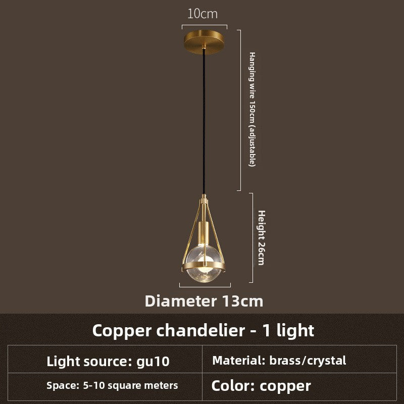 Pendant Light | Crystal Teardrop Mini Pendant with Brass Frame for Kitchen Island, Stairwell & Bedside | GU10 LED Included, 13cm