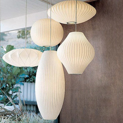 Pendant Light | Fabric Shade Ceiling Lamp for Dining Room, Bedroom & Living Room | Japandi Cloth Shade, Ball, UFO, Bucket, Hourglass or Peach, 30–50cm