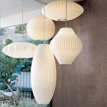 Pendant Light | Fabric Shade Ceiling Lamp for Dining Room, Bedroom & Living Room | Japandi Cloth Shade, Ball, UFO, Bucket, Hourglass or Peach, 30–50cm