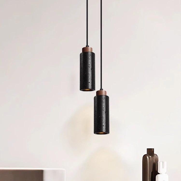Pendant Light | Travertine Stone Bedside Lamp for Bedroom, Hallway & Kitchen | Single or Double, Yellow or Black Stone, E27 Bulb Included, 18.5cm