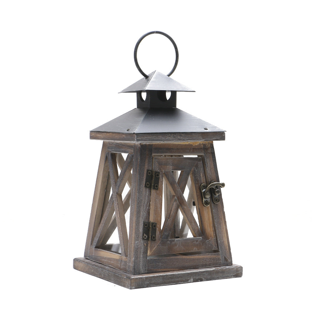 Rustic Wooden Lantern with Glass Panes for Garden, Doorstep, Mantelpiece & Windowsill – photo 6