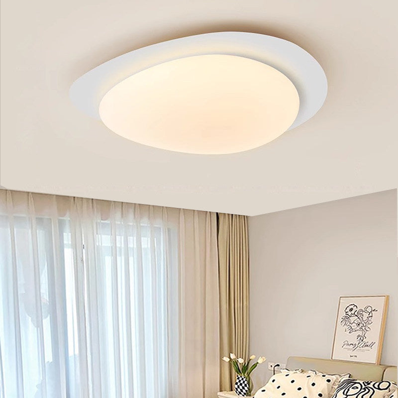 Flush Ceiling Light | Wabi Sabi Pebble LED Ceiling Lamp for Bedroom, Living Room & Study | Cream, Walnut or Wood, 38cm or 48cm, Warm or Dimmable