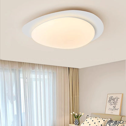 Flush Ceiling Light | Wabi Sabi Pebble LED Ceiling Lamp for Bedroom, Living Room & Study | Cream, Walnut or Wood, 38cm or 48cm, Warm or Dimmable