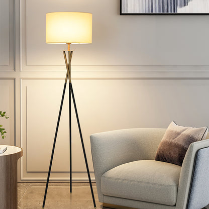 Tripod Floor Lamp | Scandi Standing Lamp for Living Room, Bedroom & Office | White Drum or Pleated Shade, Colour-Changing LED Bulb with Remote, 163cm