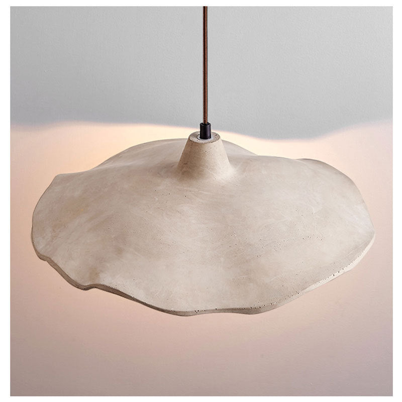 Pendant Light | Wabi Sabi Cement Lotus Leaf Lamp for Dining Room, Kitchen Island & Bedroom | Cream Concrete Look, Wavy Shade, E27, 25cm or 42cm