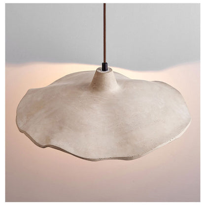 Pendant Light | Wabi Sabi Cement Lotus Leaf Lamp for Dining Room, Kitchen Island & Bedroom | Cream Concrete Look, Wavy Shade, E27, 25cm or 42cm