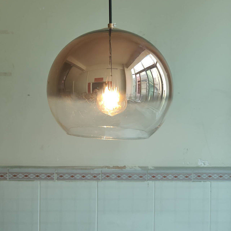 Pendant Light | Gradient Glass Globe Lamp for Dining Table & Kitchen Island | Mirror Ball, Silver, Gold or Rose Gold, Edison Bulb Included, 20–30cm