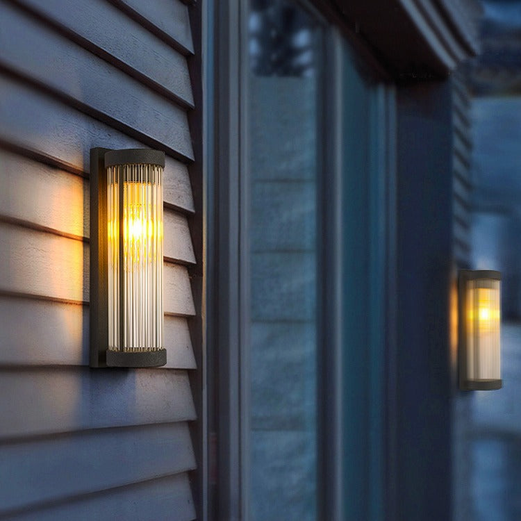 Outdoor Wall Light | Ribbed Glass Cylinder Wall Lamp for Garden, Porch, Patio & Front Door | Solar or Mains, IP54, 30cm or 51cm, Warm White