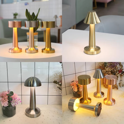Rechargeable Table Lamp | Mini Dumbbell Night Light for Bedside, Desk, Bar & Shelf | Metal in Gold, Silver or Red Bronze, USB, 3-Colour, 4 Styles
