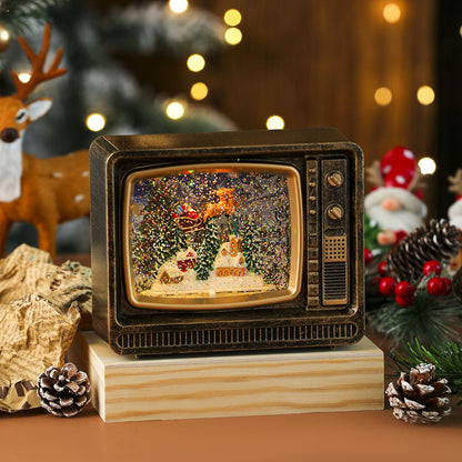 Musical Christmas Snowfall TV Lantern – Bronze, Reindeer Sleigh