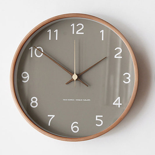 Large Wall Clock | Nordic Solid Wood Wall Clock for Living Room, Kitchen, Bedroom & Office | Round Wooden Frame, White or Grey, 30cm, 35cm or 40cm