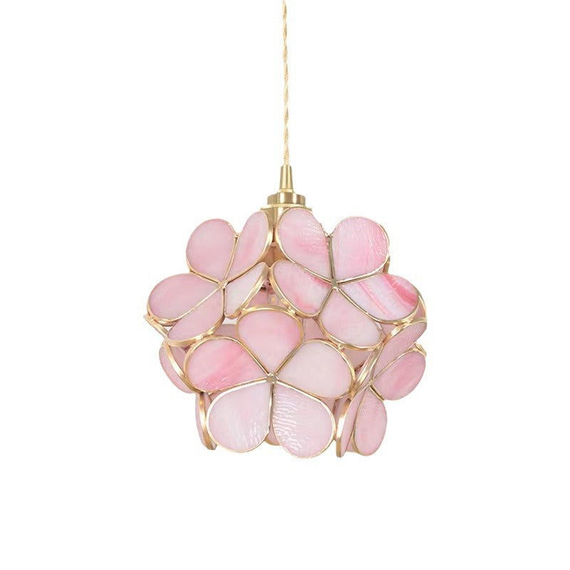 Pendant Light | Glass Petal Ball Bedside Lamp for Girl's Bedroom, Nursery & Hallway | Brass-Framed Flower Shade, Clear, Pink, Green or Blue, 22cm