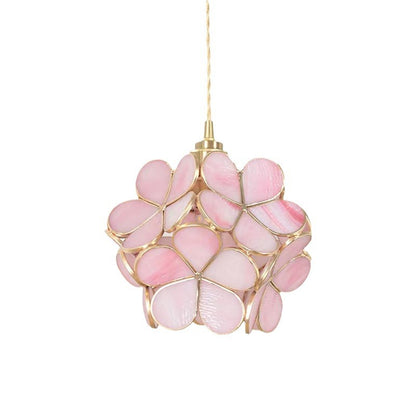 Pendant Light | Glass Petal Ball Bedside Lamp for Girl's Bedroom, Nursery & Hallway | Brass-Framed Flower Shade, Clear, Pink, Green or Blue, 22cm