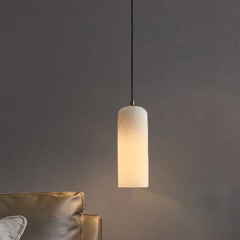 Pendant Light | Natural Marble Cylinder Mini Pendant for Bedside, Kitchen Island & Breakfast Bar | Black or Gold Canopy, LED, 10 x 26cm