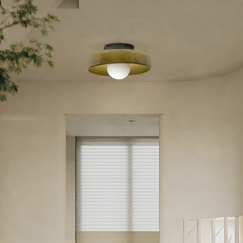 Flush Ceiling Light | Bauhaus Coloured Glass Ceiling Lamp for Hallway, Bedroom & Living Room | White, Orange or Brown, 25cm or 35cm, Warm or 3-Colour
