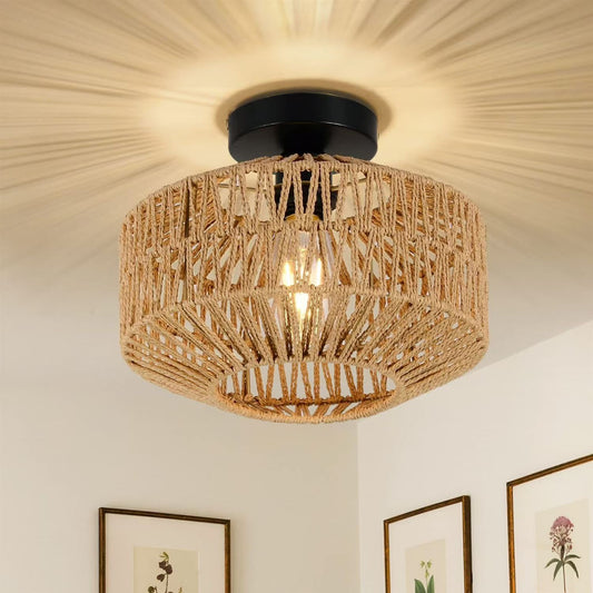 Rattan flush ceiling light – product detail 1
