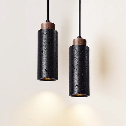 Pendant Light | Travertine Stone Bedside Lamp for Bedroom, Hallway & Kitchen | Single or Double, Yellow or Black Stone, E27 Bulb Included, 18.5cm