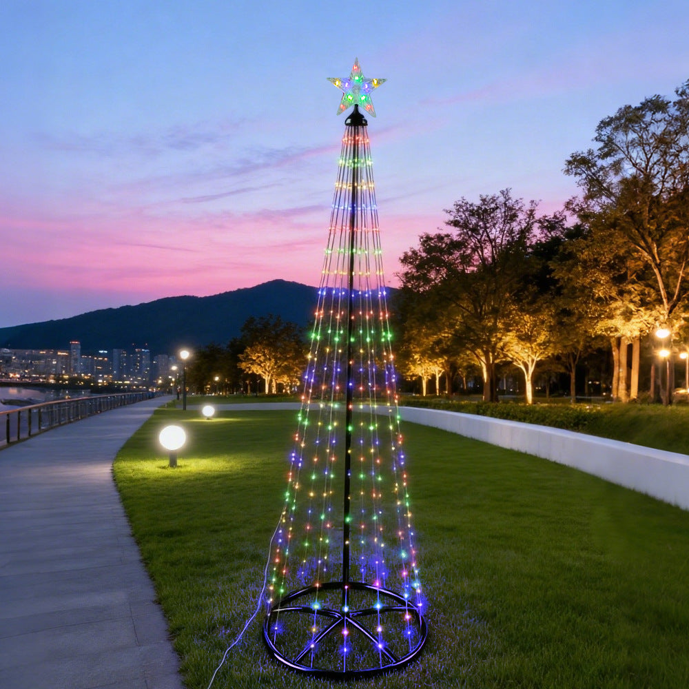 Rotating LED Cone Christmas Tree Lights with Star for Garden, Porch & Driveway