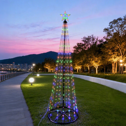 Rotating LED Cone Christmas Tree Lights with Star for Garden, Porch & Driveway