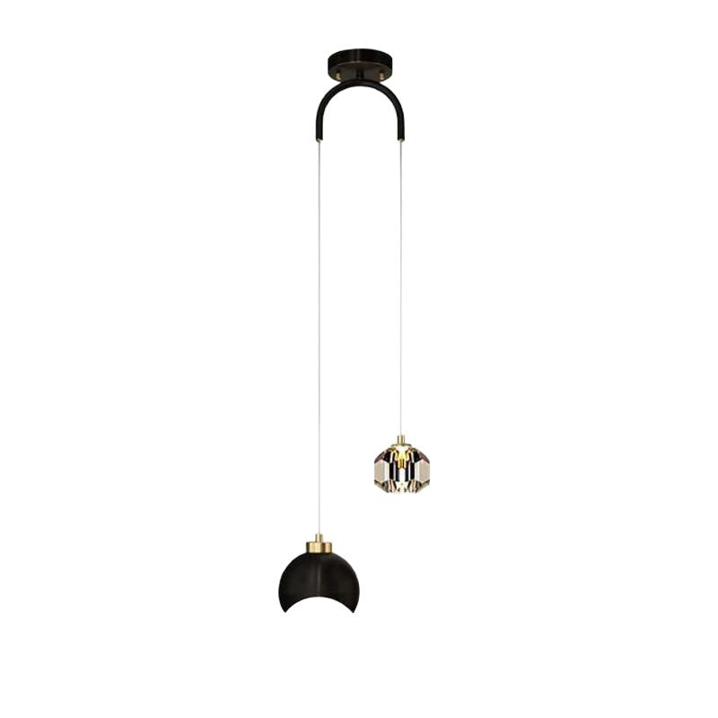 Pendant Light | Two-Light Bedside Lamp with Crystal Drop for Bedroom, Hallway & Stairwell | Black or Gold Metal Dome, G9 + E27, Bulbs Optional, 2m