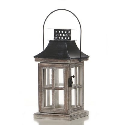 Rustic Wooden Lantern with Glass Panes for Garden, Doorstep, Mantelpiece & Windowsill – photo 8