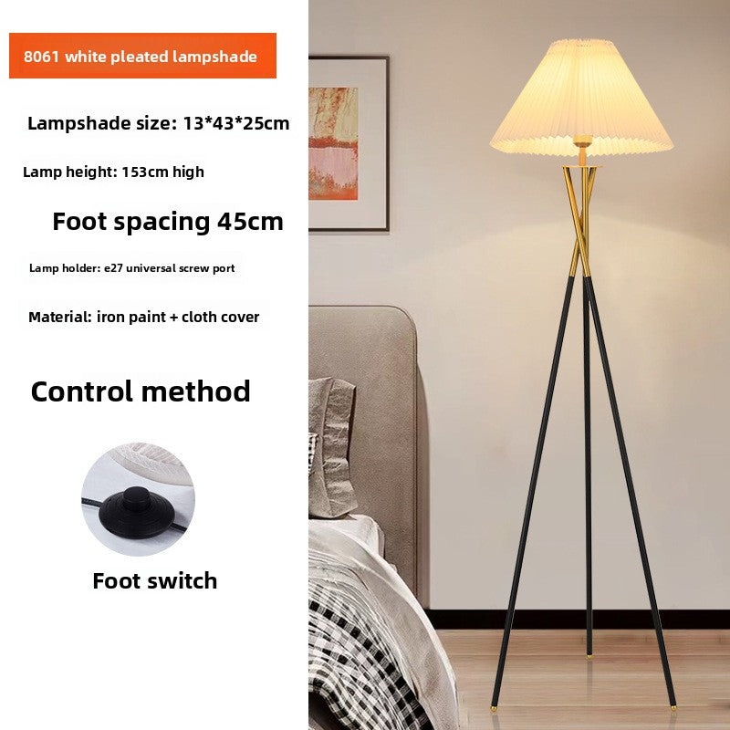 Tripod Floor Lamp | Scandi Standing Lamp for Living Room, Bedroom & Office | White Drum or Pleated Shade, Colour-Changing LED Bulb with Remote, 163cm