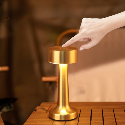 Rechargeable Table Lamp | Mini Dumbbell Night Light for Bedside, Desk, Bar & Shelf | Metal in Gold, Silver or Red Bronze, USB, 3-Colour, 4 Styles