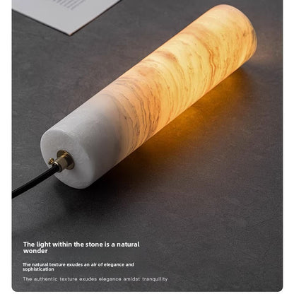 Pendant Light | Marble Cylinder Bedside Ceiling Lamp for Bedroom, Hallway & Dining | Natural Stone Tube Shade, Copper or Black Iron, 6x25cm, E27 Bulb Included