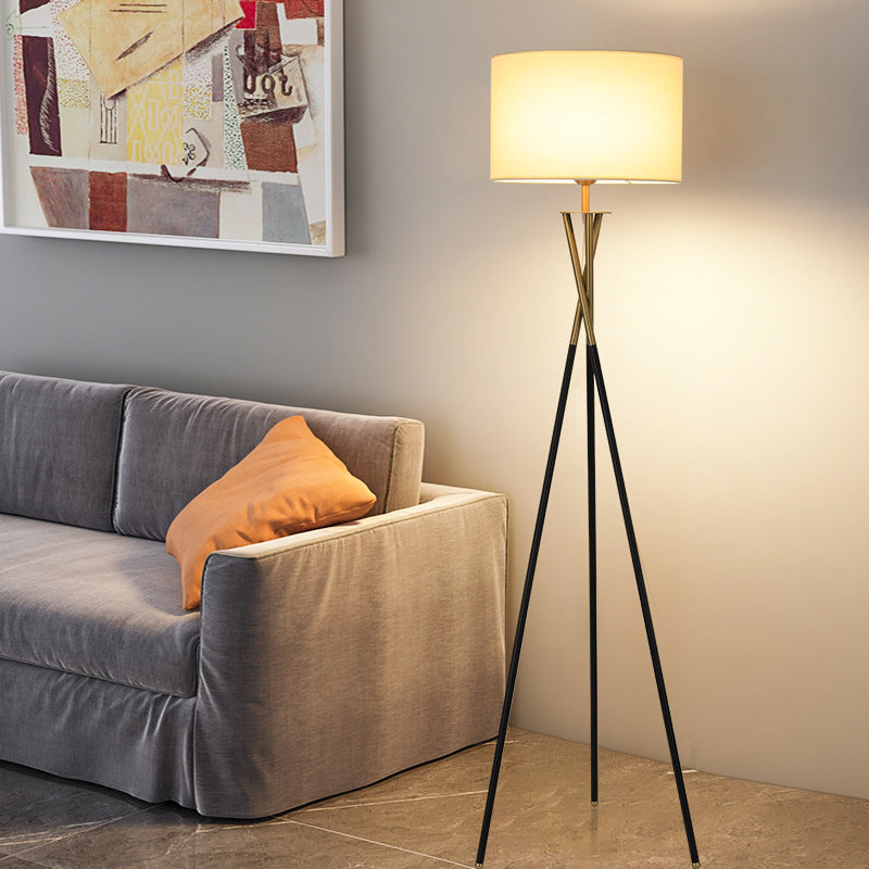Tripod Floor Lamp | Scandi Standing Lamp for Living Room, Bedroom & Office | White Drum or Pleated Shade, Colour-Changing LED Bulb with Remote, 163cm