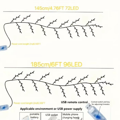 Size diagram – 1.6m / 72 LED and 1.8m / 96 LED branch lengths