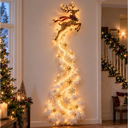 LED Magic Trail Christmas wall light – reindeer design, lit on a hallway wall