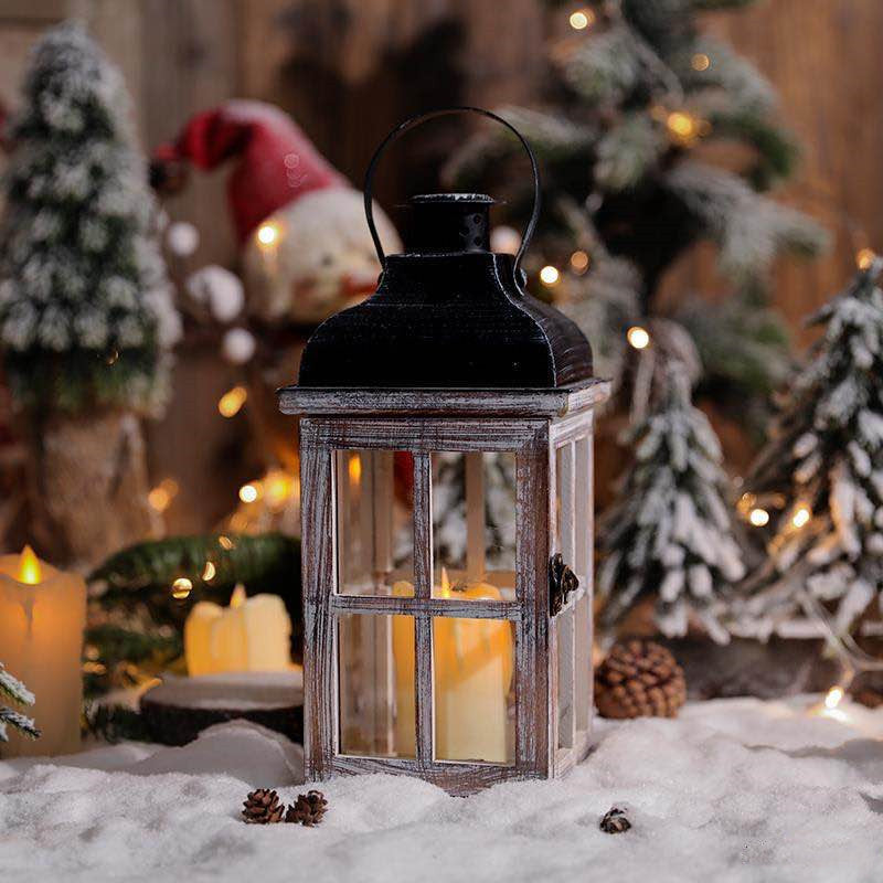 Rustic Wooden Lantern with Glass Panes for Garden, Doorstep, Mantelpiece & Windowsill – photo 2