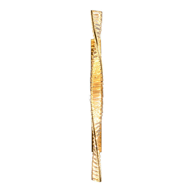 Wall Light | Twisted Crystal Gold LED Sconce for Living Room, Hallway & Bedroom | Modern Linear Wall Lamp, 3 Light Colours, 50cm