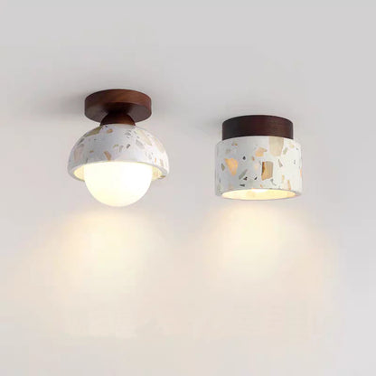 Terrazzo and wood flush ceiling light – product detail 1