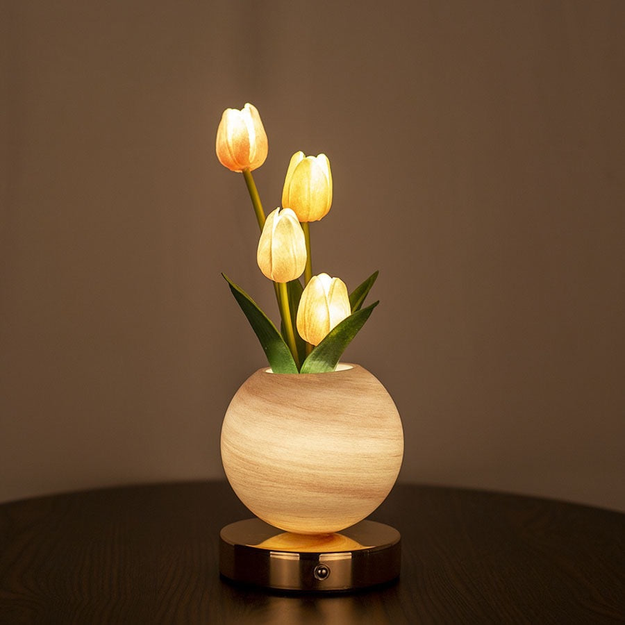 Tulip Lamp | Rechargeable Glass Flower Night Light for Bedside & Desk | Touch Dimmable, 3 Light Colours, Pink, Blue, White, Orange or Purple, 30cm