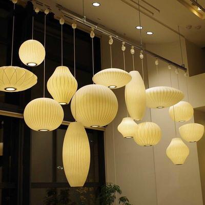 Pendant Light | Fabric Shade Ceiling Lamp for Dining Room, Bedroom & Living Room | Japandi Cloth Shade, Ball, UFO, Bucket, Hourglass or Peach, 30–50cm