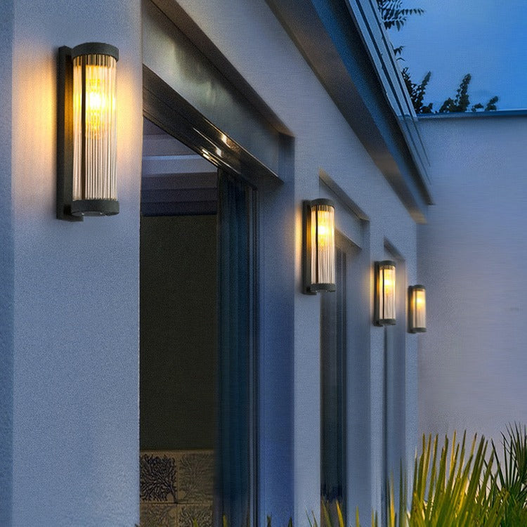 Outdoor Wall Light | Ribbed Glass Cylinder Wall Lamp for Garden, Porch, Patio & Front Door | Solar or Mains, IP54, 30cm or 51cm, Warm White
