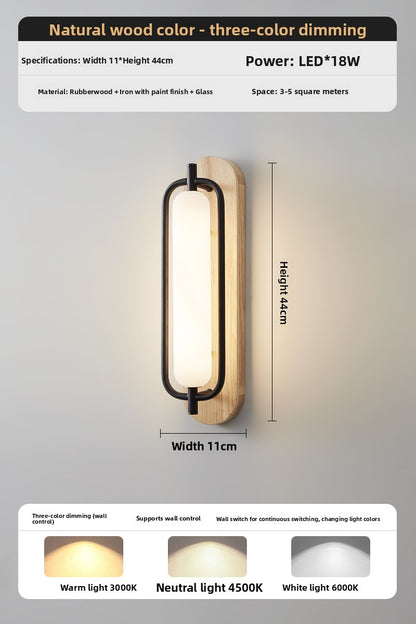 Wall Light | Wood & Black Metal Capsule Sconce for Bedside, Hallway & Living Room | Natural or Walnut, 18W LED, 3 Light Colours, 44cm