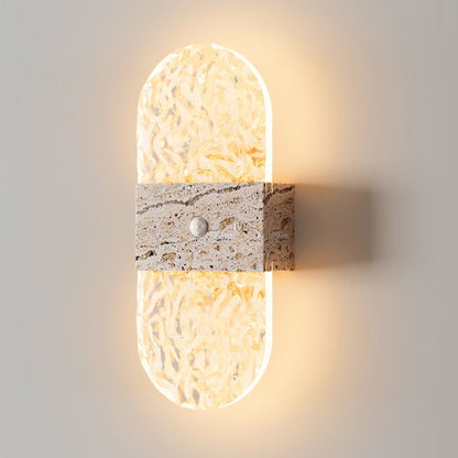 Motion Sensor Night Light | Battery Operated Crystal-Effect Wall Light for Hallway, Stairs | Stick On, No Wiring, Wood or Travertine-Effect, 20cm