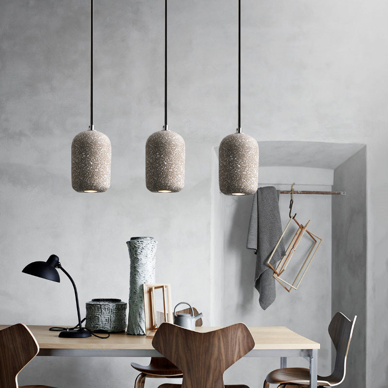 Pendant Light | Concrete Cylinder Mini Pendant for Kitchen Island, Breakfast Bar & Bedside | Speckled Cement Shade, LED Included, 10cm