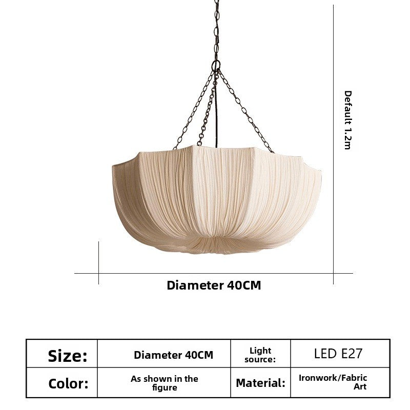 Pendant Light | Pleated Fabric Lotus Ceiling Lamp for Dining Room, Bedroom, Living Room & Hallway | Japanese Cloth Shade, Warm White LED, 40cm